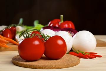 Fresh vegetables on a wooden board
