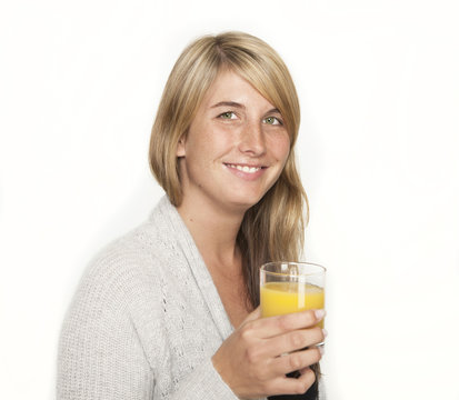 young woman with glass of juice