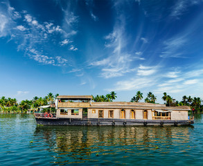 Naklejka premium Houseboat on Kerala backwaters, India