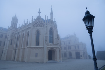 Lednice Castle in the fog