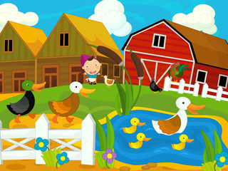 Obraz premium Cartoon happy and funny traditional farm scene - illustration for children