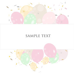 Pastel colour ballons greeting with confetti vector background.