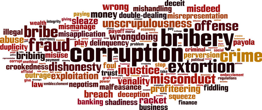 Corruption word cloud concept. Vector illustration