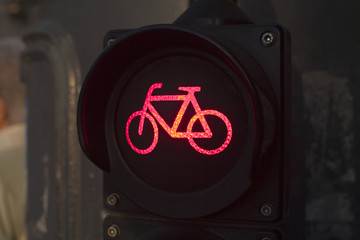 Red light for bycicle lane on a traffic light