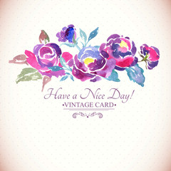 Colorful Watercolor Rose Floral Greeting Card