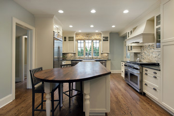 Kitchen with wood top island