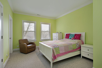 Bedroom with lime green walls