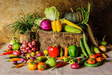 still life  Vegetables, Herbs and Fruits.