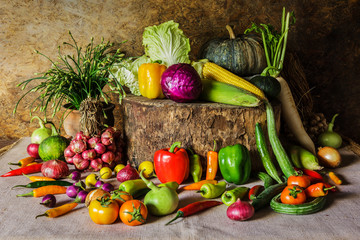 still life  Vegetables, Herbs and Fruits.