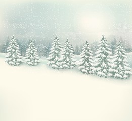 Retro Christmas winter landscape background. Vector.