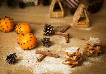 Fototapeta na wymiar Christmas homemade gingerbread cookies,spice
