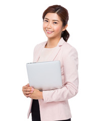 Businesswoman hold with notebook