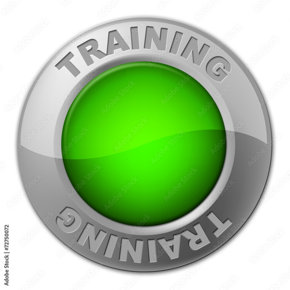 Poster training button indicates tutoring education and learn