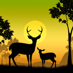 Fototapeta na wymiar Deer Wildlife Indicates Safari Animals And Evening