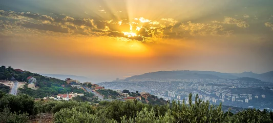 Papier Peint photo moyen-Orient Regard panoramique du nord d& 39 Israël pendant le coucher du soleil