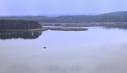 Lonely boat on the lake