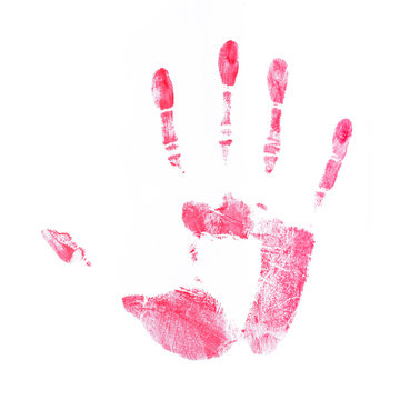 Red Hand Print On White Background