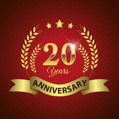 Celebrating 20 Years Anniversary, Golden Laurel Wreath & Ribbon