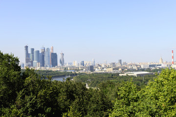 view of Moscow and skyscrapers from Vorobёvyh mountains