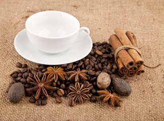 Cup, the coffee and condiments