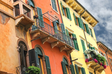 Flowers on the balcony of the beautiful Italian home