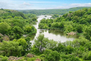Fototapeta na wymiar The rapids on a small river in Ukraine