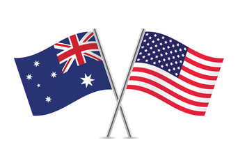 American and Australian flags. Vector illustration.