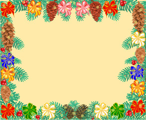 Frame of the branches with ribbon Christmas tree vector