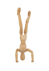 puppet in handstand, isolated on white background