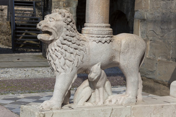 Lion in the city of Bergamo, Lombardy, Italy