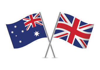 British and Australian flags. Vector illustration.