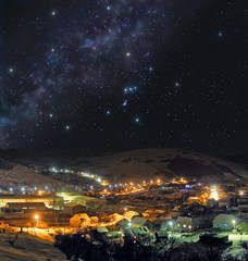 Cold winter night in mountain town