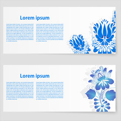 Set of banners on a white background decorated with blue flowers