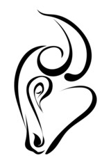 Sketch black silhouette of a bull's head isolated on a white bac