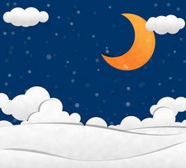 Obraz na płótnie Canvas Snow in night Sky and Crescent Moon