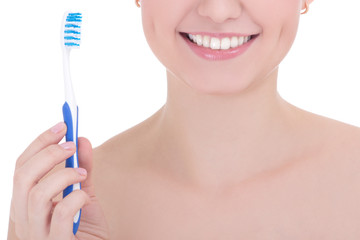 close up portrait of young beautiful smiling woman with tooth br