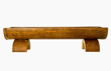 Half circular bamboo dish on the white background