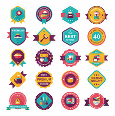 Kitchenware badge flat banner design background set, eps10
