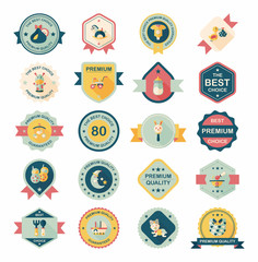 Baby badge banner design flat background set, eps10