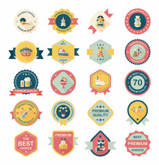 Birthday badge banner design flat background set, eps10