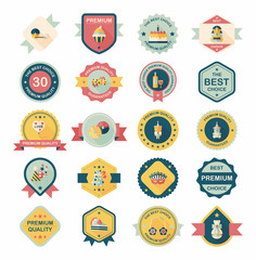 Birthday badge banner design flat background set, eps10