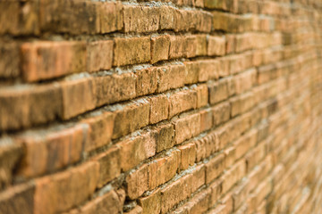 Ancient brick wall from view side