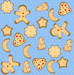 Vector Christmas seamless pattern with cute gingerbread