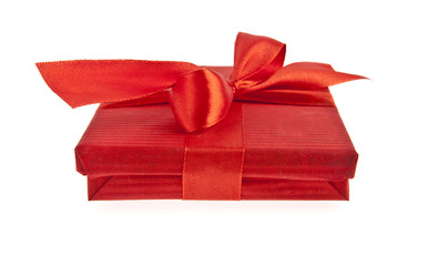 red gift box with ribbon bow