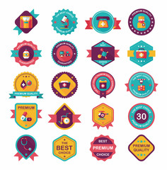 hospital badge banner design flat background set, eps10