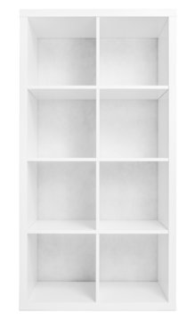 Empty shelving or library bookcase isolated on white