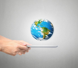 Man holding tablet computer ,Some components of this image are p