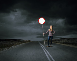 Woman with banner