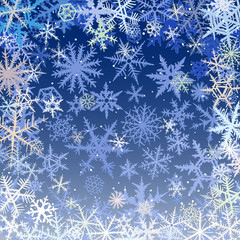 Christmas background with beautiful various snowflakes.