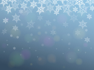CHRISTMAS Background (lights blue sky falling snowflakes)